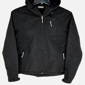 Double Diamond Women's Black Textured Hooded‎ Softshell Jacket Size S/C